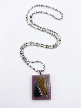 Handmade - Violet - Glass superposition pendant with beaded metal chain